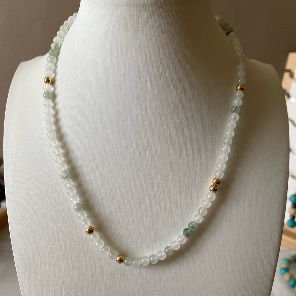 Natural Jade and gold hematite 925 Sterling silver necklace